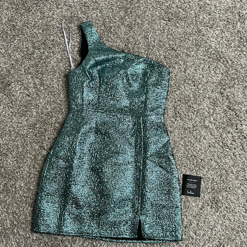 Lulus Green/Silver foil dress